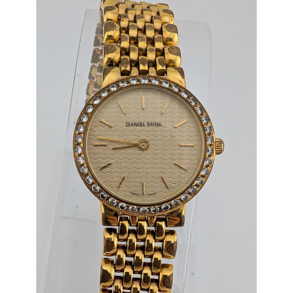 Vtg Daniel Mink Elegance Watch Women‎ 18k Gold Plated 6.75" Band- New Battery